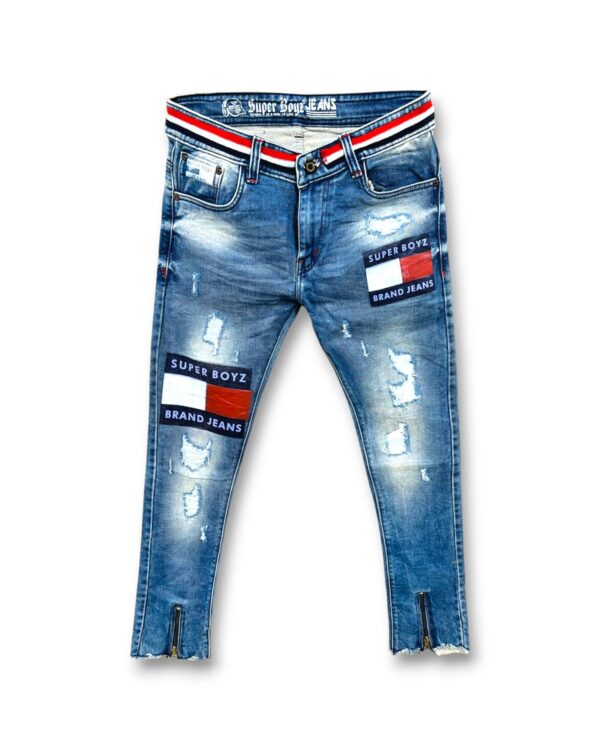Dark blue torn denim jeans for men under ₹299 – Stylish and rugged distressed fashion.