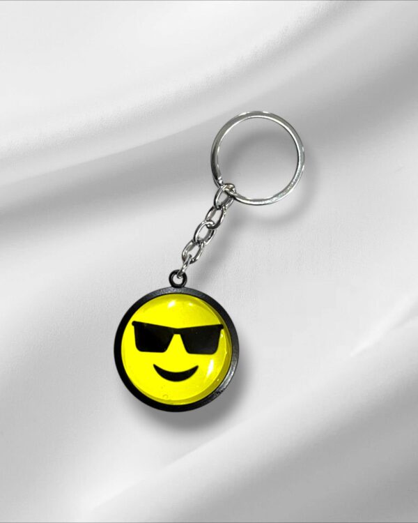 Cool Face Emoji Keyring - Premium Metal & Glass Keychain