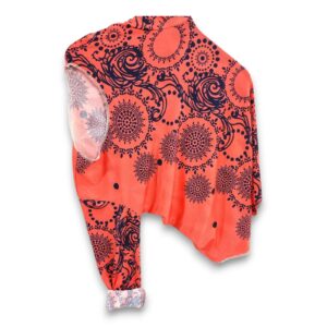 Printed peach full sleeve t-shirt for men and women, trendy design, ₹199