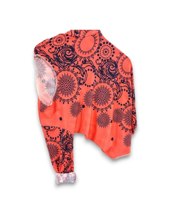 Printed peach full sleeve t-shirt for men and women, trendy design, ₹199