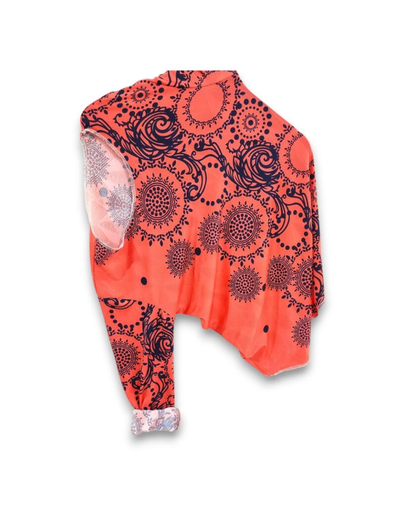 Printed peach full sleeve t-shirt for men and women, trendy design, ₹199