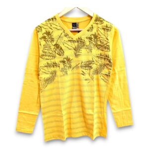 Printed Yellow full sleeve t-shirt for men and women, trendy design, ₹199