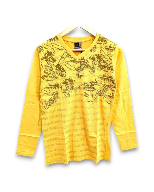 Printed Yellow full sleeve t-shirt for men and women, trendy design, ₹199
