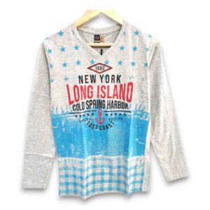 Printed Lite grey full sleeve t-shirt for men and women, trendy design, ₹199