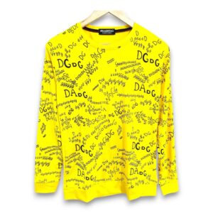 Printed yellow full sleeve t-shirt for men and women, vibrant design, ₹199
