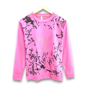 Printed coral pink full sleeve t-shirt for men and women, trendy design, ₹199