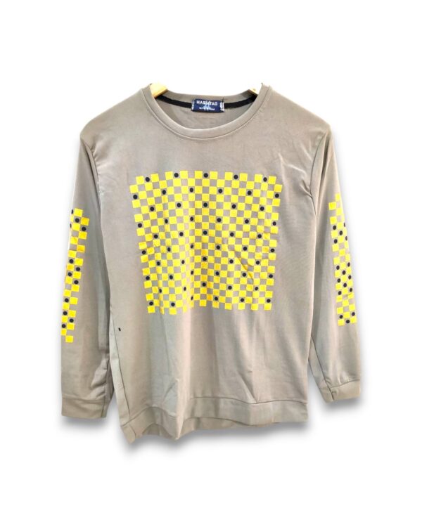 Printed Dark Cream full sleeve t-shirt for men and women, trendy design, ₹199