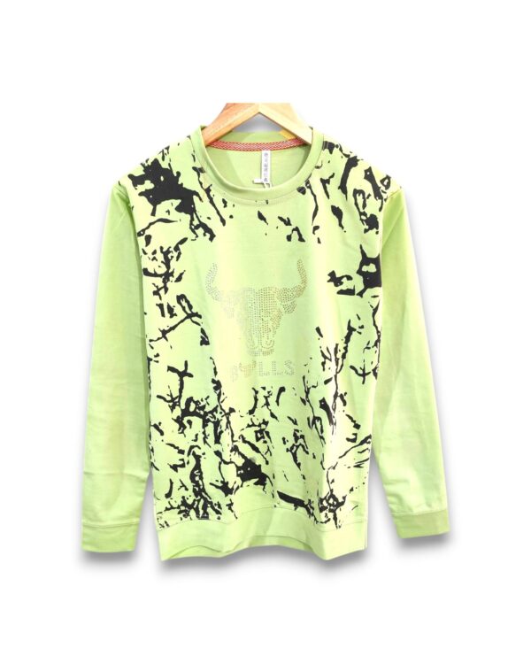 Printed forest green full sleeve t-shirt for men and women, trendy design, ₹199