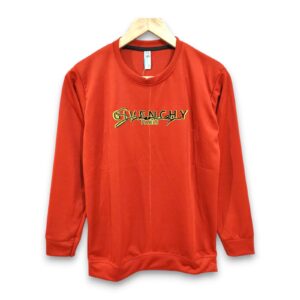 Printed orange full sleeve t-shirt for men and women, bold design, ₹199