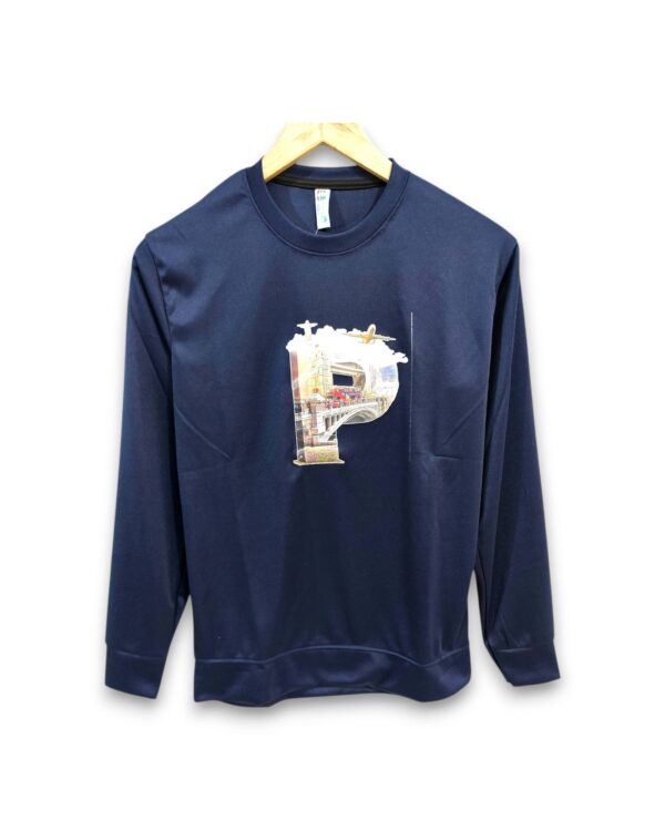 Printed Navy Blue full sleeve t-shirt for men and women, feminine design, ₹199