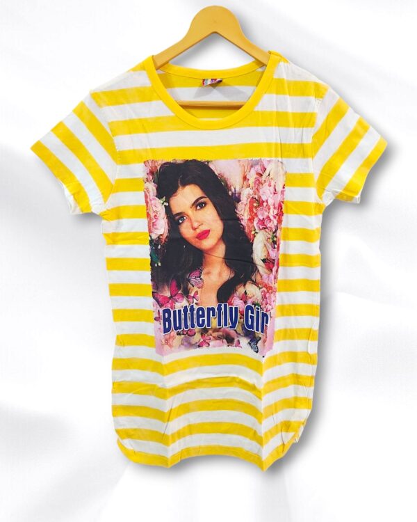 Yellow Striped Cotton Ladies T-Shirt