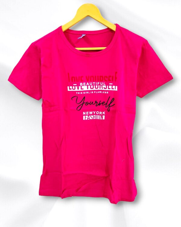 Dark Pink Cotton Ladies Half T-Shirt