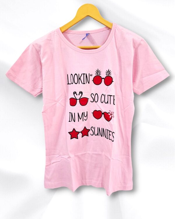 Stylish Pink Cropped Cotton Ladies T-Shirt