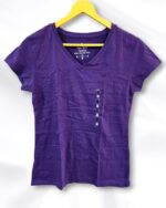 Deep Purple Henley Neck Cotton Ladies T-Shirt