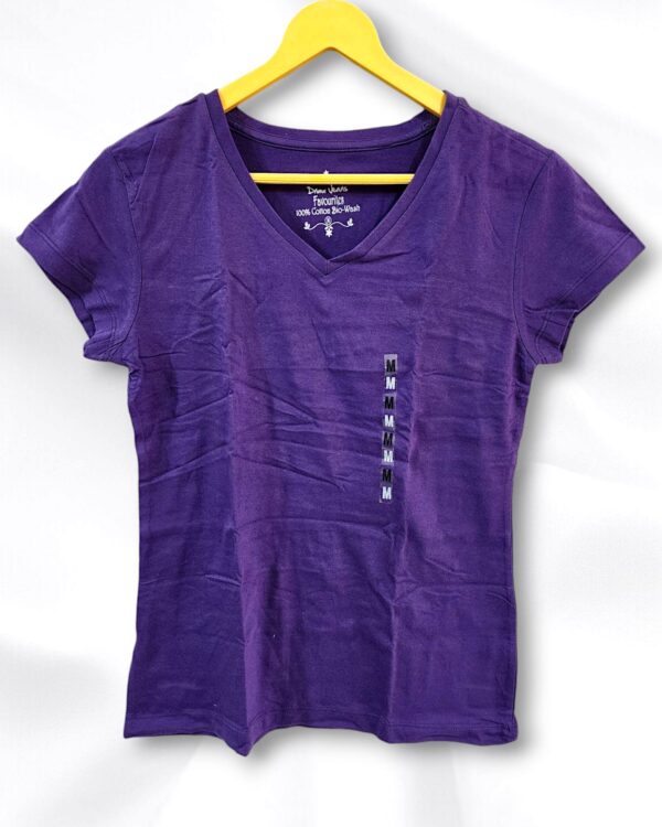 Deep Purple Henley Neck Cotton Ladies T-Shirt