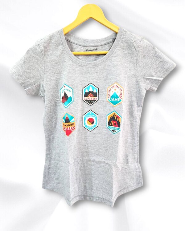 Lite Grey Printed Cotton Ladies T-Shirt