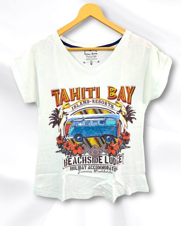 White Printed Cotton Ladies T-Shirt