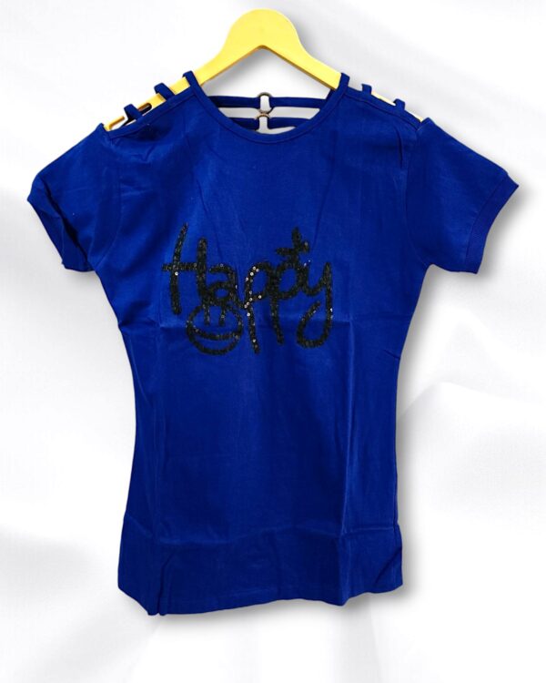 Blue Printed Cotton Ladies T-Shirt