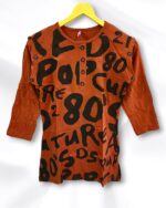 Brown High Neck Cotton Ladies T-Shirt